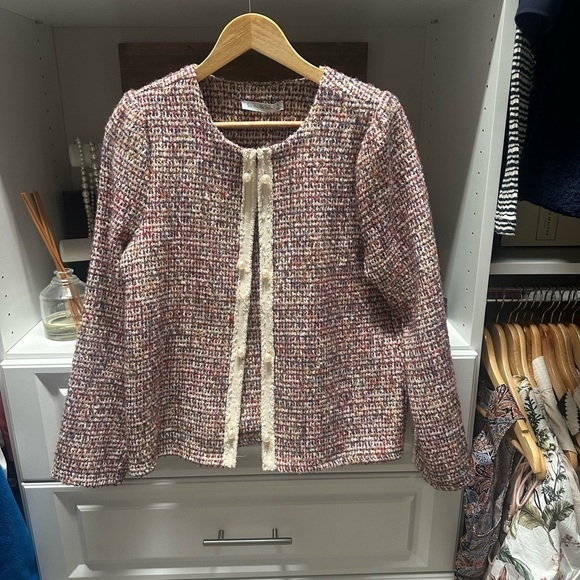See and Be Seen Jackets & Blazers - See and Be Seen Women's Multicolor Tweed Jacket with Pearl Button Detail